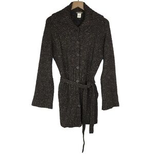 J CREW Wool Long Cardigan Sweater Tie Wrap Marled Knit Ribbed Cozy Size Medium